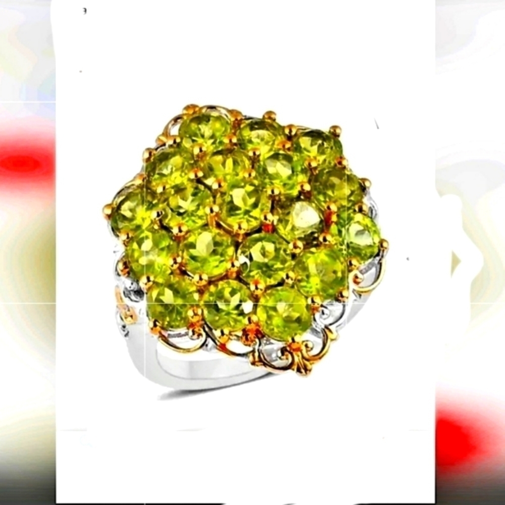 Peridot Hexagon Cocktail Ring Platinum Vermeil Yellow Gold